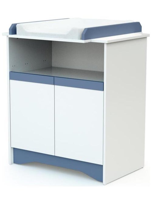 AT4 - Cassettiera fasciatoio 2 ante COTILLON legno - Bianco/Blu - 79 x 65,5 x 94 cm - Kiabi
