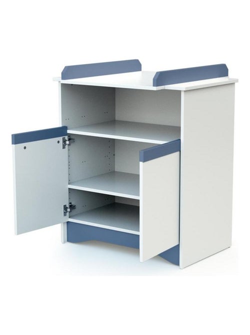 AT4 - Cassettiera fasciatoio 2 ante COTILLON legno - Bianco/Blu - 79 x 65,5 x 94 cm - Kiabi