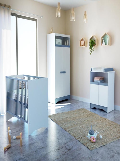 AT4 - Cassettiera fasciatoio 2 ante COTILLON legno - Bianco/Blu - 79 x 65,5 x 94 cm - Kiabi