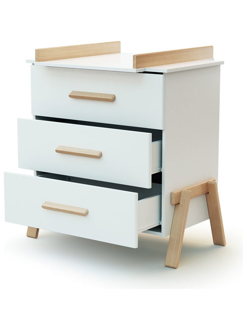AT4 - Cassettiera fasciatoio 3 cassetti Canaille legno - Bianco/Faggio natural - 87 x 66 x 94 cm - Kiabi