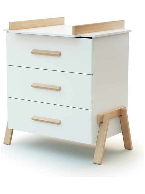 AT4 - Cassettiera fasciatoio 3 cassetti Canaille legno - Bianco/Faggio natural - 87 x 66 x 94 cm - Kiabi