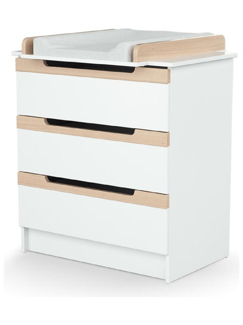 AT4 - Cassettiera fasciatoio 3 cassetti CARROUSEL legno - Bianco/Faggio natural - 79 x 65,5 x 94 cm - Kiabi