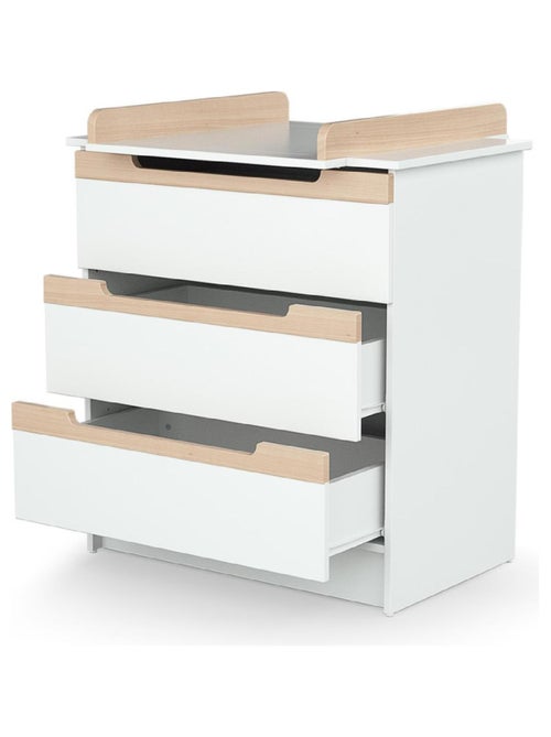 AT4 - Cassettiera fasciatoio 3 cassetti CARROUSEL legno - Bianco/Faggio natural - 79 x 65,5 x 94 cm - Kiabi