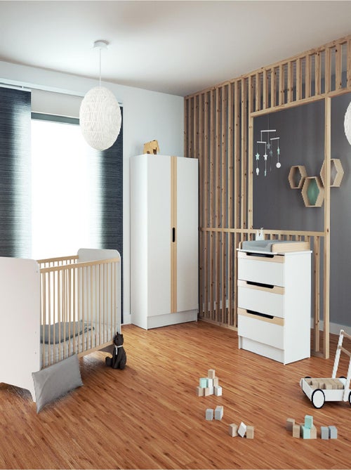 AT4 - Cassettiera fasciatoio 3 cassetti CARROUSEL legno - Bianco/Faggio natural - 79 x 65,5 x 94 cm - Kiabi