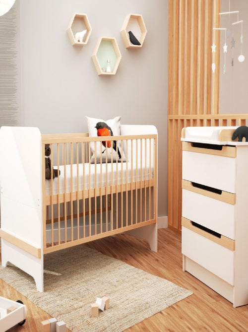 AT4 - Cassettiera fasciatoio 3 cassetti CARROUSEL legno - Bianco/Faggio natural - 79 x 65,5 x 94 cm - Kiabi