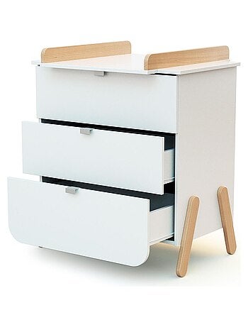 AT4 - Cassettiera fasciatoio 3 cassetti PIRATE legno - Bianco/Faggio - 79 x 65,5 x 94