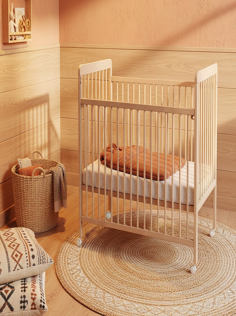 AT4 - Lettino bambini con sponde regolabile LIVO legno - Faggio verni - 60 x 120 - 124 x 64 x 98 cm Beige chiaro - Kiabi