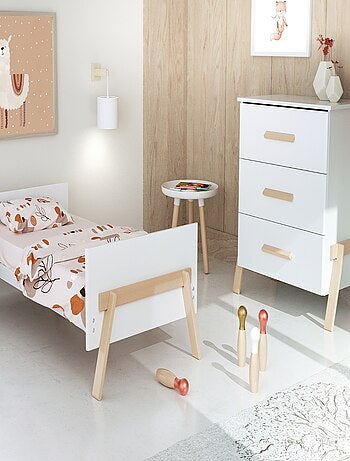 AT4 - Lettino bambini e cassettiera fasciatoio 3 cassieti CANAILLE - Bianco/Faggio - 70 x 140