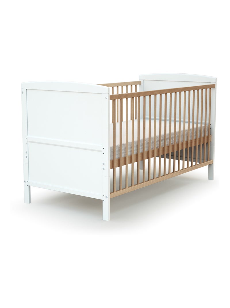 AT4 - Lettino bambini evolutivo LUNA legno - Bianco/Faggio natural - 70 x 140 - 144 x 74,5 x 79 cm Beige/Bianco - Kiabi