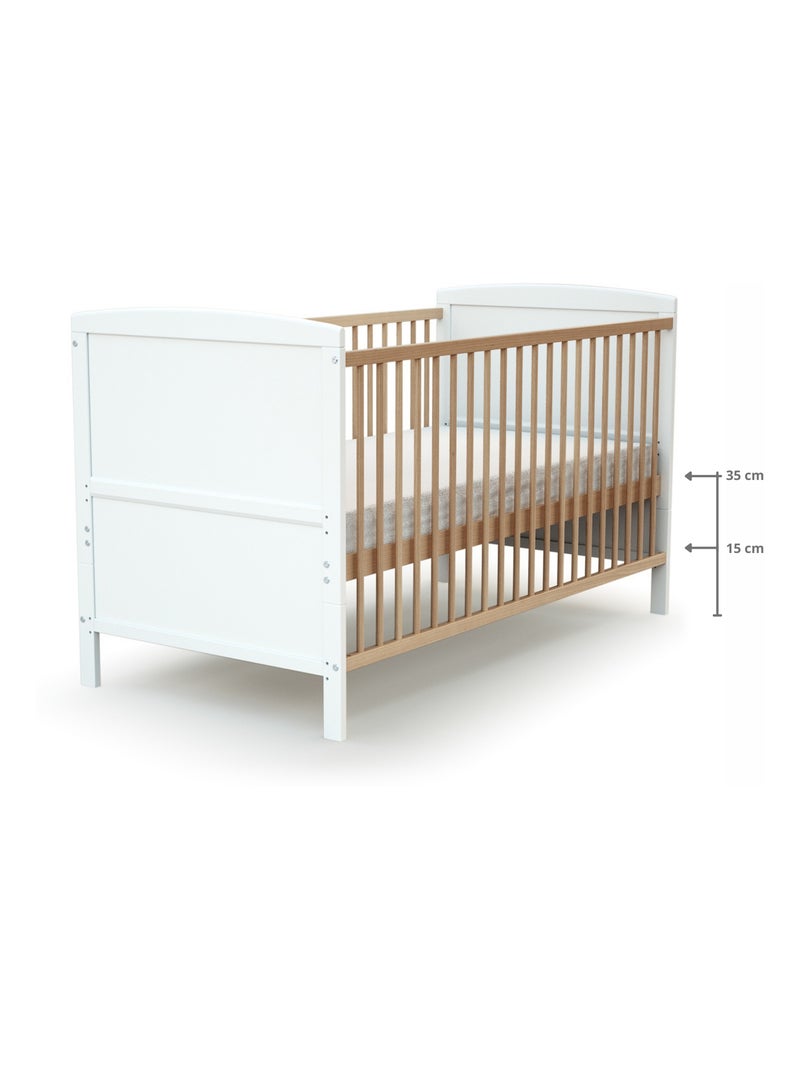 AT4 - Lettino bambini evolutivo LUNA legno - Bianco/Faggio natural - 70 x 140 - 144 x 74,5 x 79 cm Beige/Bianco - Kiabi
