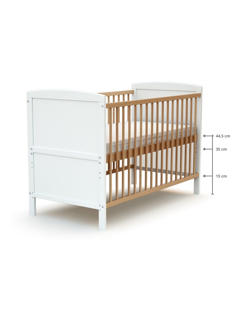 AT4 - Lettino bambini evolutivo LUNA legno - Bianco/Faggio natural Beige/Bianco - Kiabi