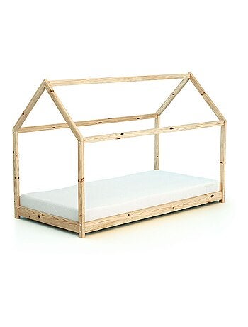AT4 - Lettino Cabane bambini legno Cabana - Marrón - 70 x 140 - 145 x 77 x 124 cm