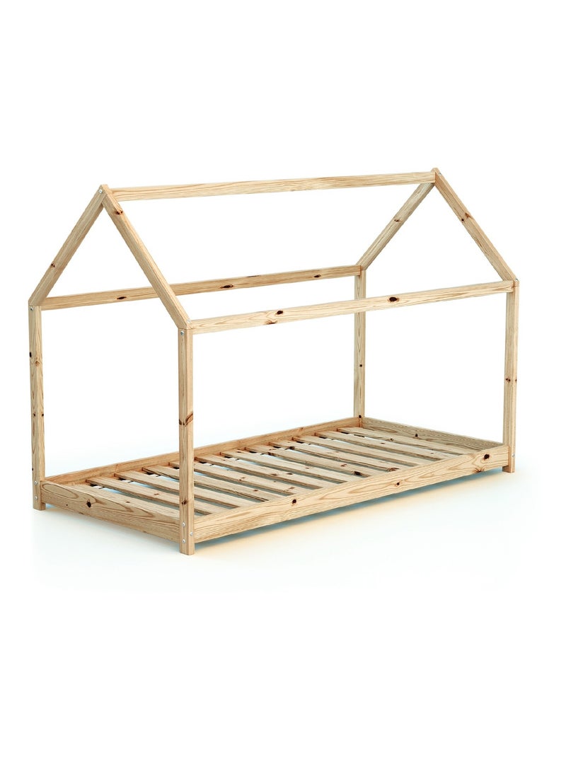 AT4 - Lettino bambini forma di casa legno Cabana - Marrón - 90 x 190 - 195 x 97 x 124 cm Beige - Kiabi