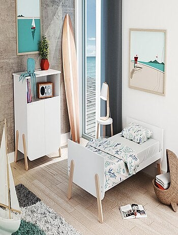 At4 - lettino convertibile pirate legno - bianco/faggio natural - 70 x 140 - 147,5 x 78 x 87,5 cm