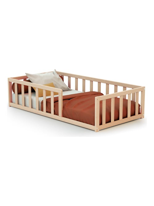 AT4 - Letto per bambini a terra legno - Faggio natural - 70 x 140 - 144 x 75 x 35 cm KAÏA - Kiabi