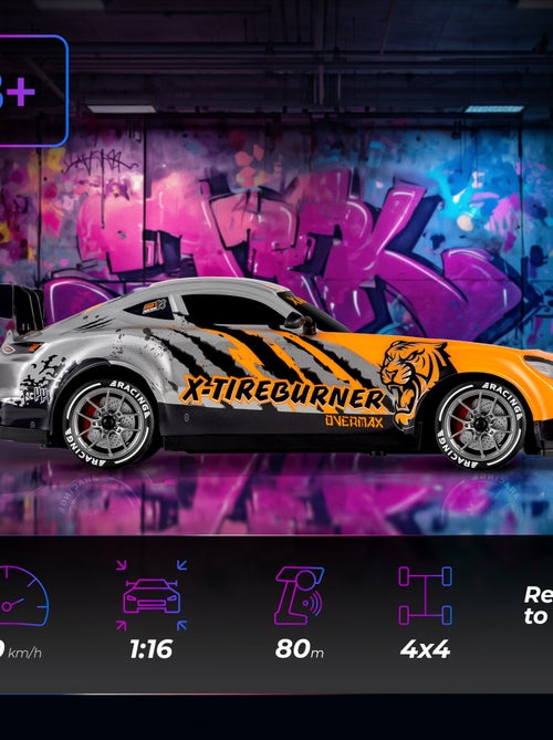 Auto telecomandata OVERMAX - X-Tireburner - 2 carrozzerie - Luci a LED - Durata della batteria 40 mi - Kiabi