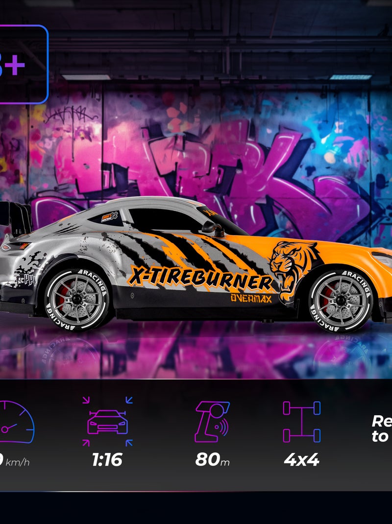 Auto telecomandata OVERMAX - X-Tireburner - 2 carrozzerie - Luci a LED - Durata della batteria 40 mi Arancione - Kiabi