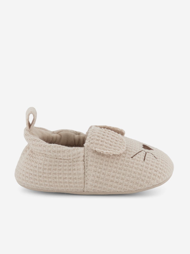 Babbucce in garza di cotone con orecchie da animali Beige - Kiabi