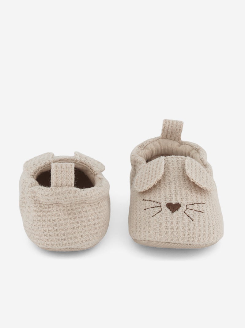 Babbucce in garza di cotone con orecchie da animali Beige - Kiabi