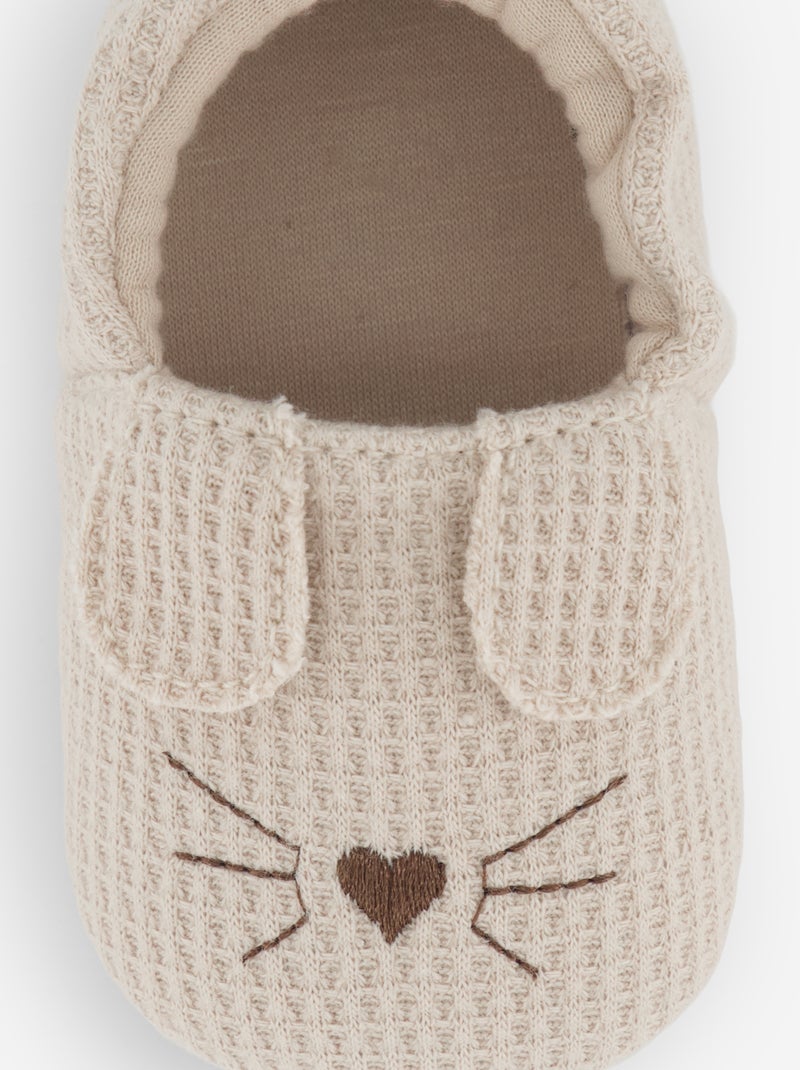 Babbucce in garza di cotone con orecchie da animali Beige - Kiabi