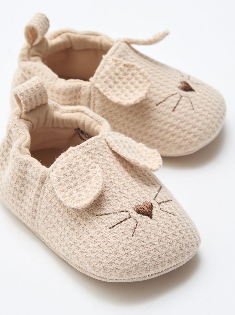 Babbucce in garza di cotone con orecchie da animali Beige - Kiabi