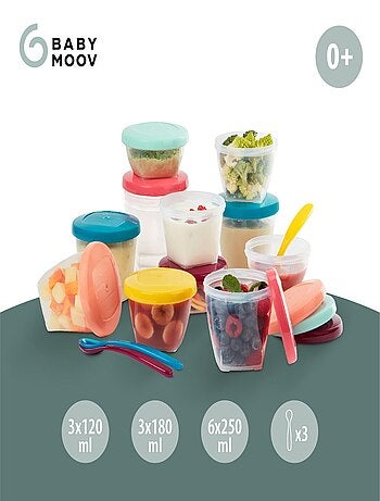 Babybols Kit XXL MultiSet: 12 vasetti per alimenti + 3 cucchiai morbidi 'Babymoov'