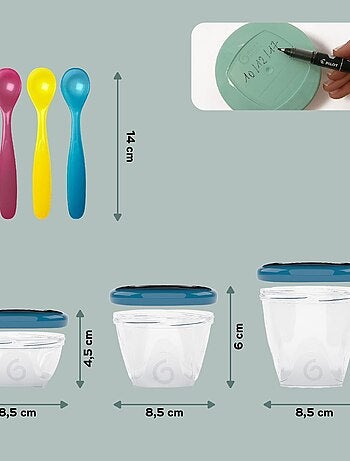 Babybols Kit XXL MultiSet: 12 vasetti per alimenti + 3 cucchiai morbidi 'Babymoov'