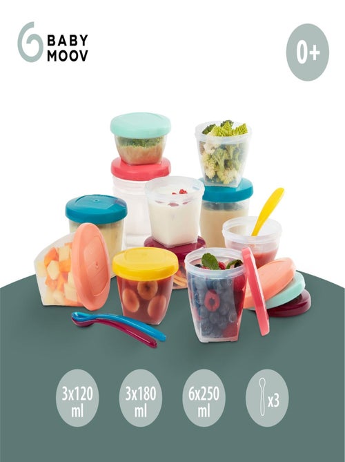 Babybols Kit XXL MultiSet: 12 vasetti per alimenti + 3 cucchiai morbidi 'Babymoov' - Kiabi