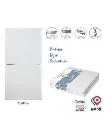 BABYCALIN - Materasso pieghevole per bambini 60 x 120 cm - 100% polipropilene - Bianco