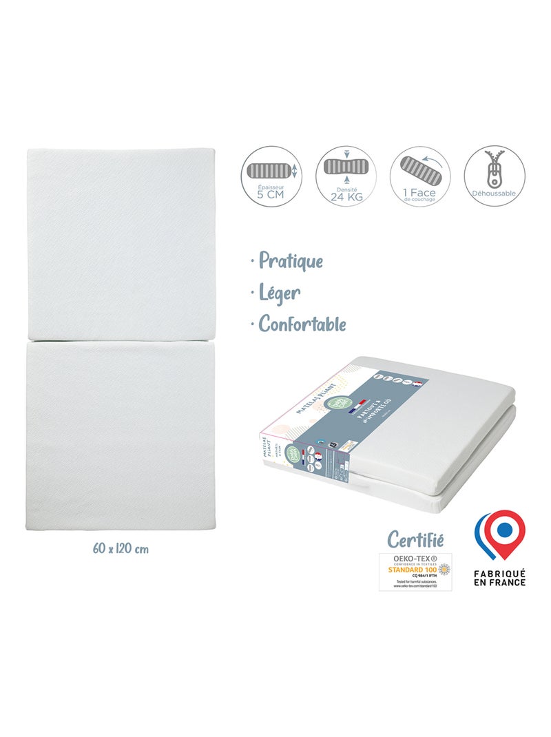 BABYCALIN - Materasso pieghevole per bambini 60 x 120 cm - 100% polipropilene - Bianco Bianco - Kiabi