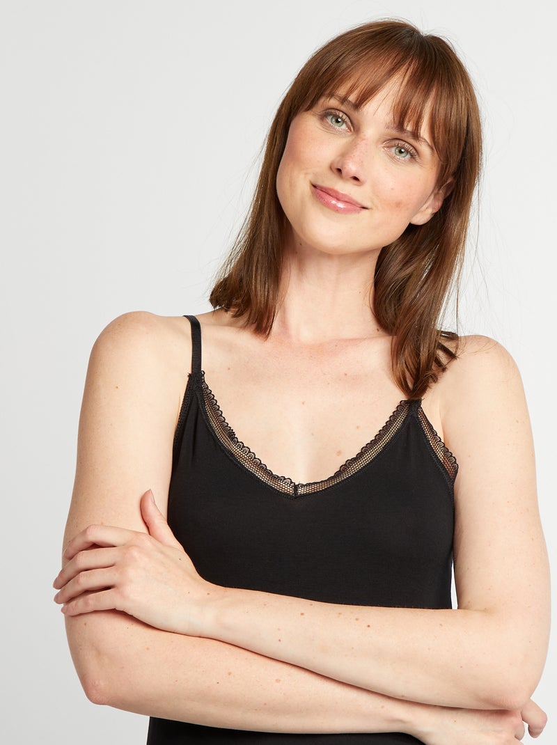 Babydoll corto in pizzo NERO - Kiabi