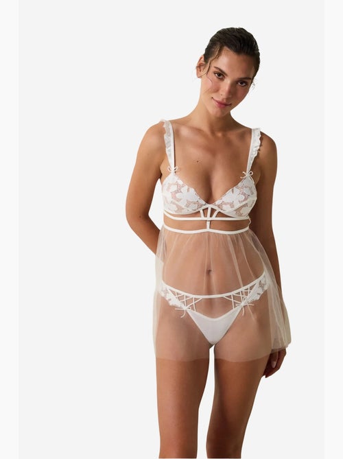 Babydoll da corredo con broderie rotta, ricamata, floreale, con ferretto penti - Kiabi