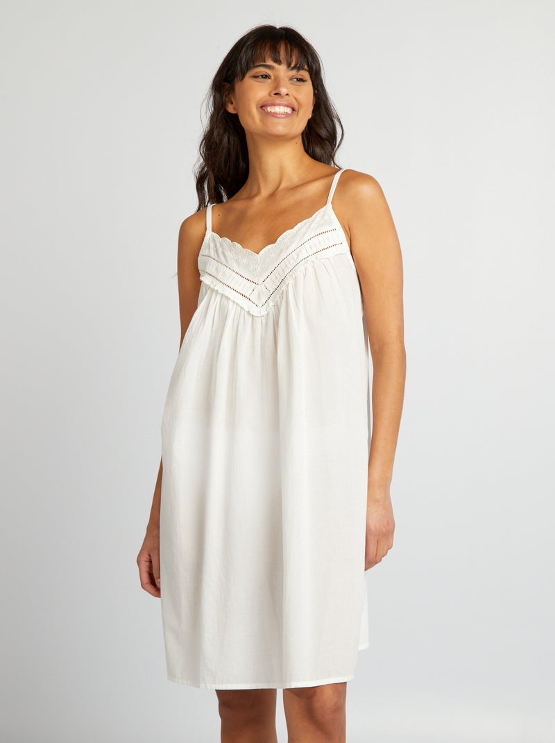 Babydoll in voile di cotone con ricami BIANCO - Kiabi