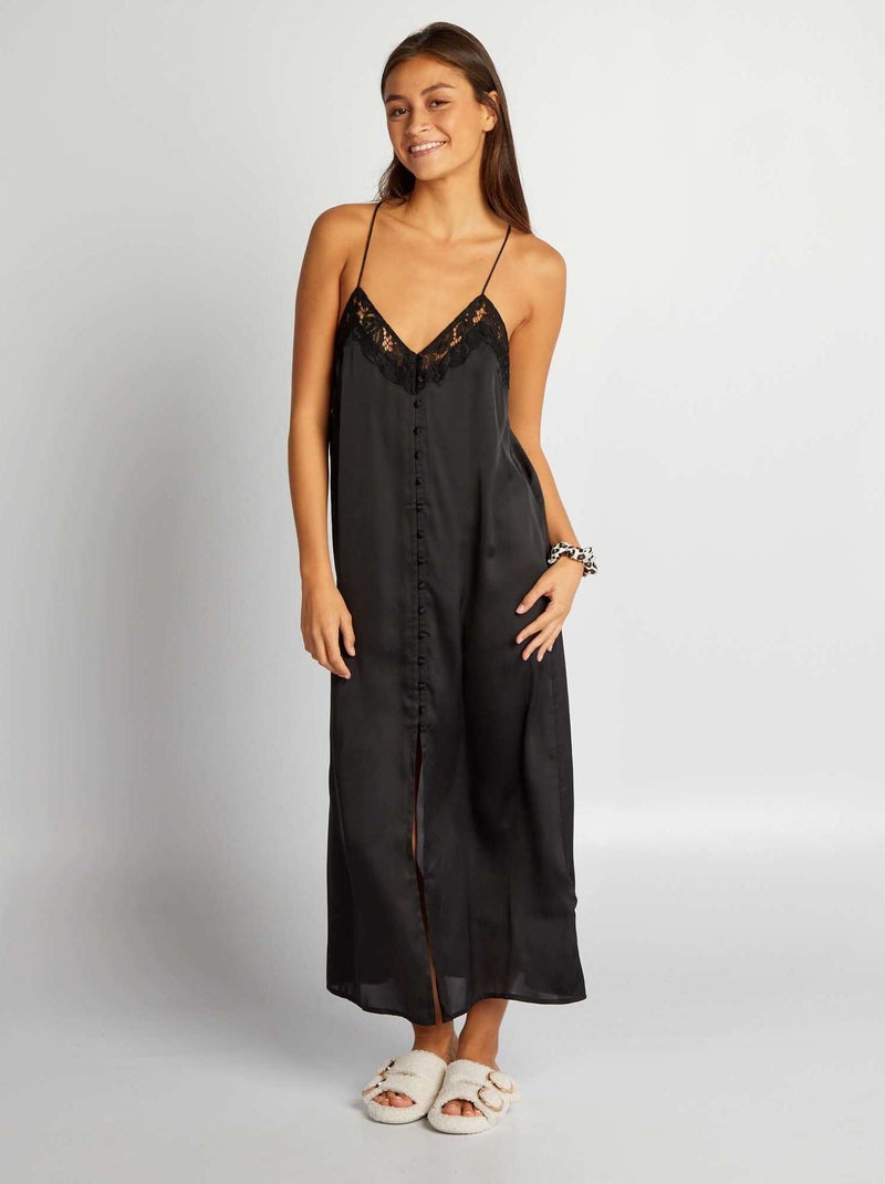 Babydoll lungo in raso NERO - Kiabi