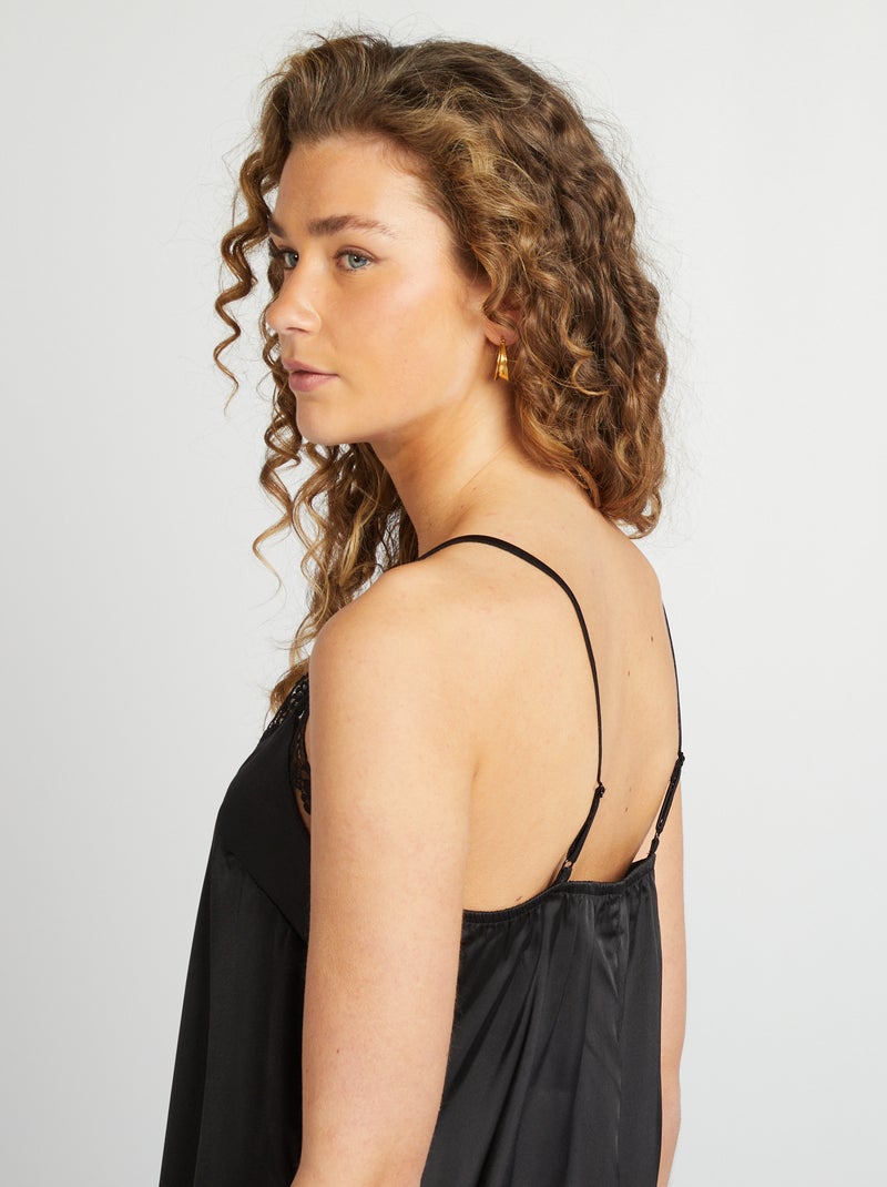 Babydoll satinato con pizzo nero - Kiabi