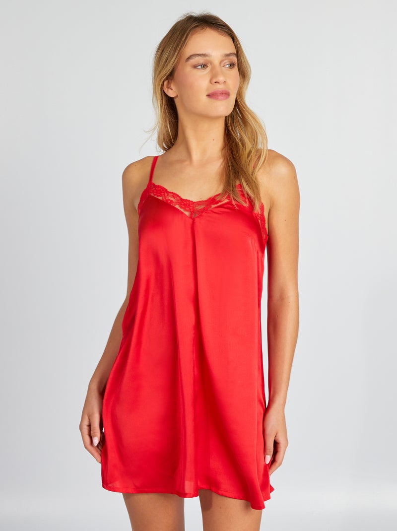 Babydoll satinato con pizzo ROSSO - Kiabi