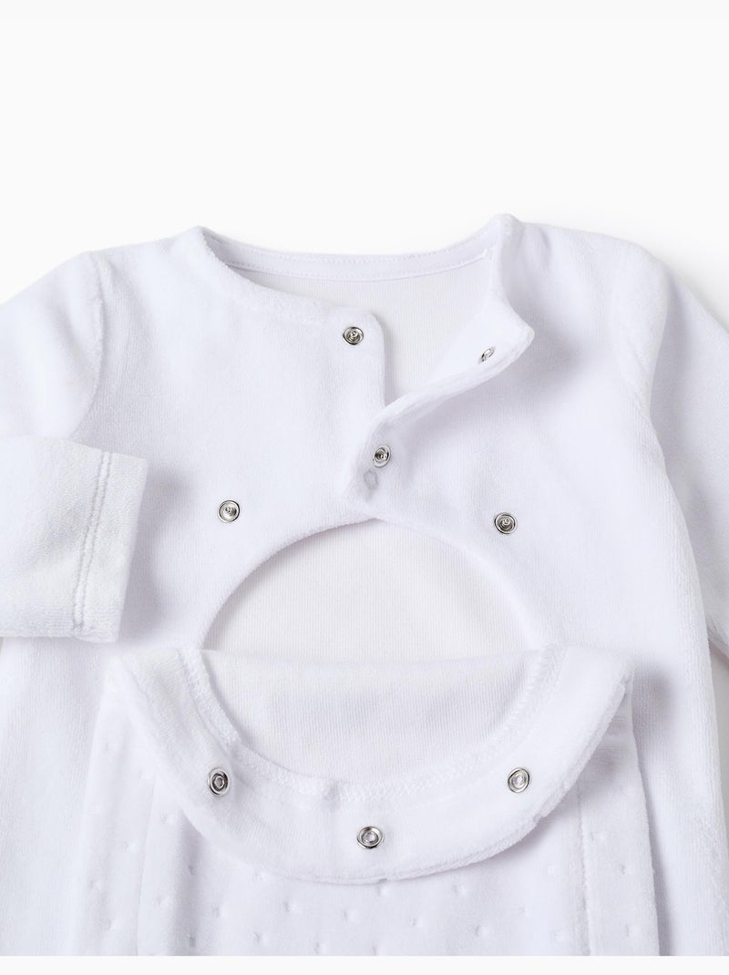 Babygrow in velluto con apertura completamente frontale Bianco - Kiabi