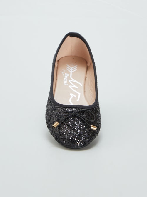 Ballerine nere in tessuto paillettes con fiocchetto ALESYA | Scarpe&Scarpe
