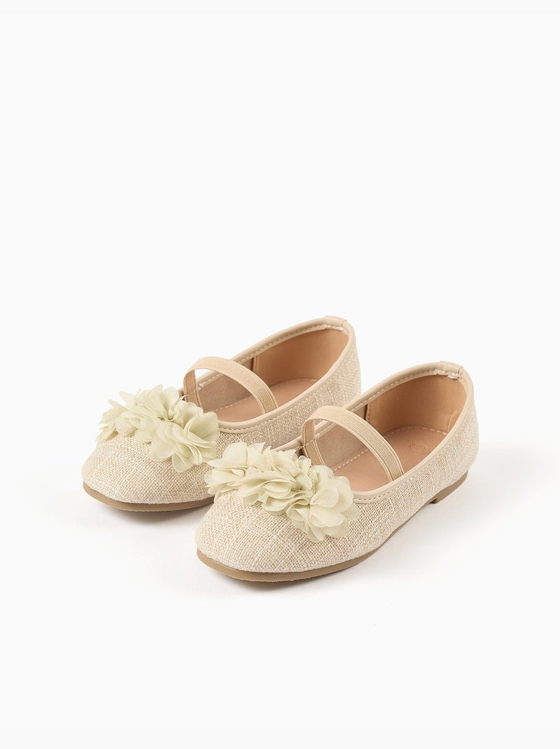Ballerine in lino con fiori Beige - Kiabi