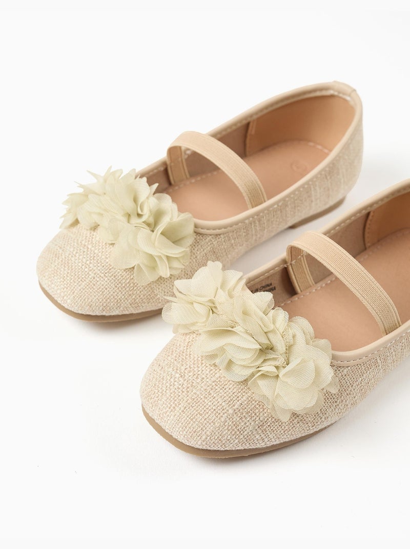 Ballerine in lino con fiori Beige - Kiabi
