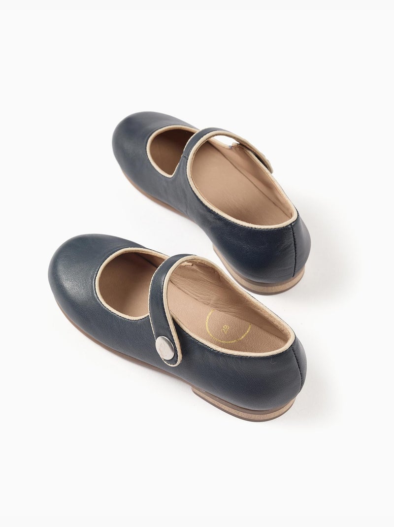 Ballerine t-bar in pelle Blu scuro - Kiabi
