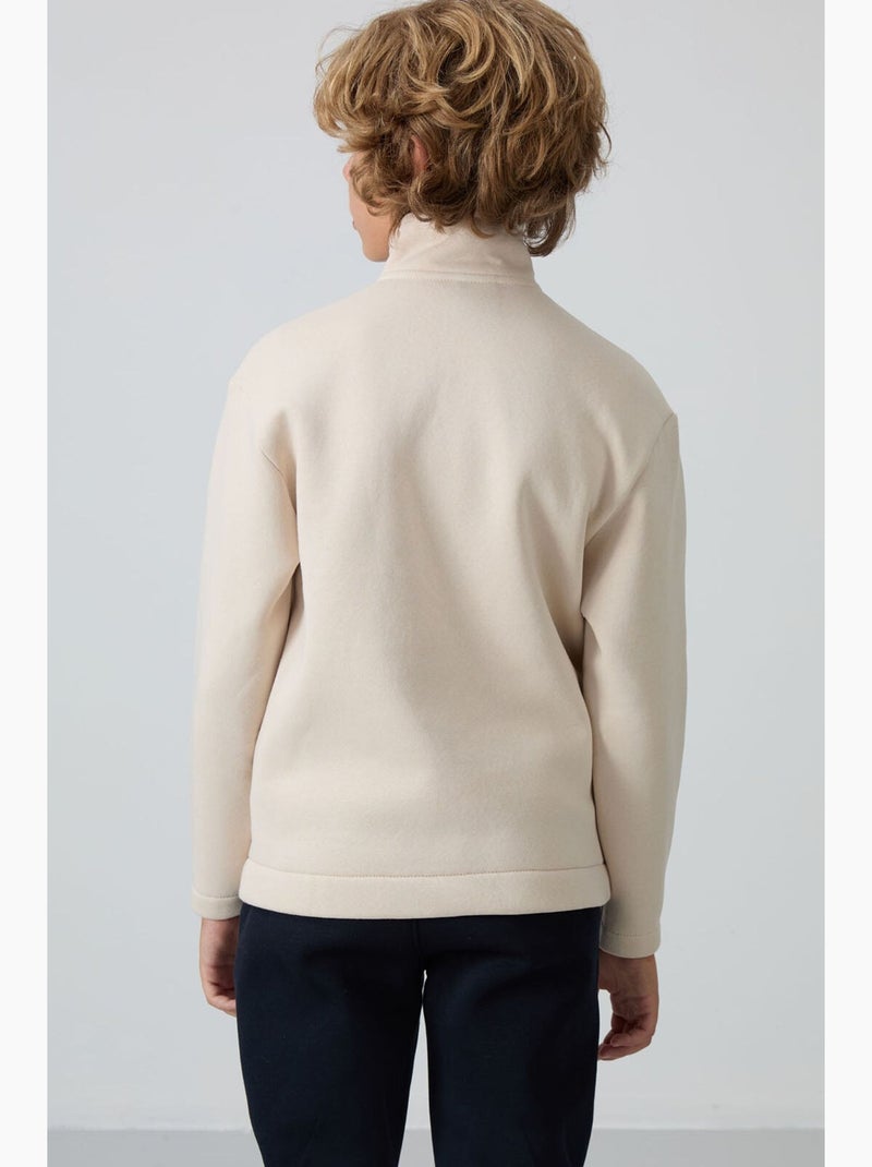 Bambino felpa con collo zip e tasca tommy Beige argilla - Kiabi