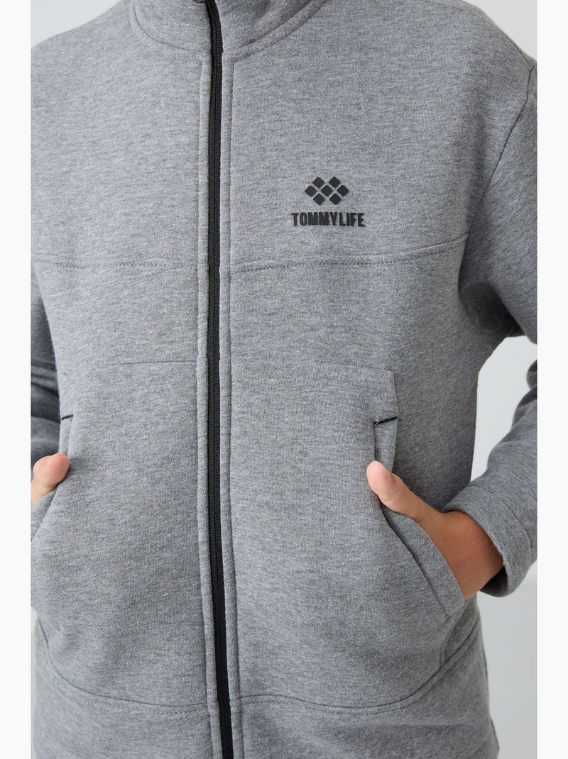 Bambino felpa con collo zip e tasca tommy Grigio - Kiabi