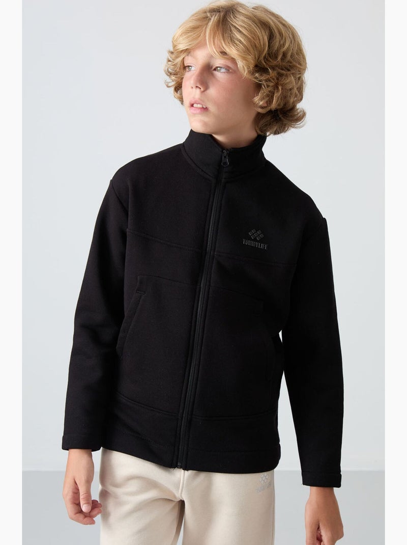 Bambino felpa con collo zip e tasca tommy Nero - Kiabi