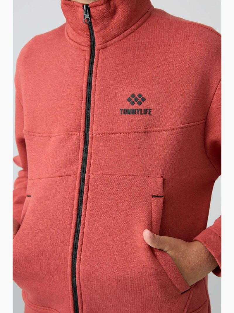 Bambino felpa con collo zip e tasca tommy Terracotta - Kiabi