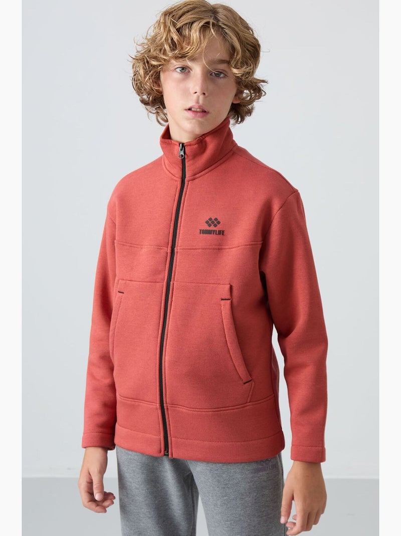 Bambino felpa con collo zip e tasca tommy Terracotta - Kiabi