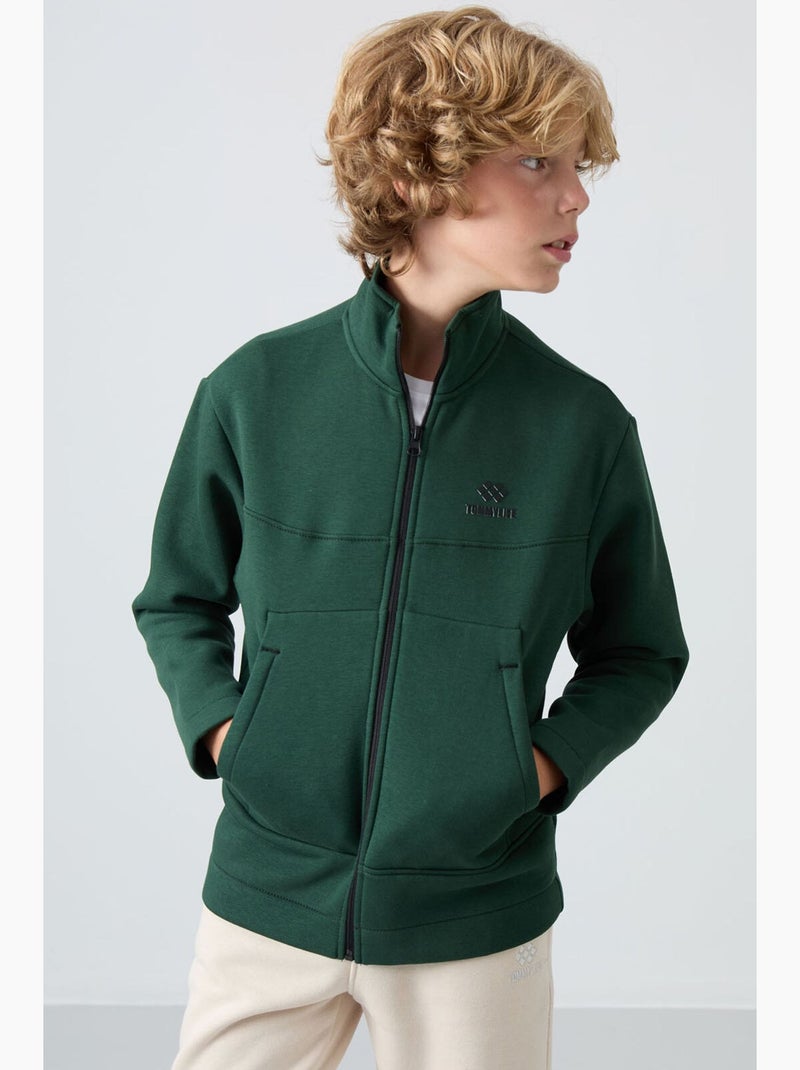 Bambino felpa con collo zip e tasca tommy Verde bottiglia - Kiabi