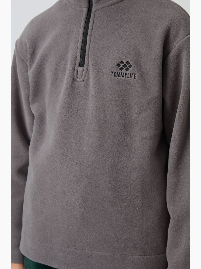 Bambino felpa mezza zip ricamata tommy Grigio nero - Kiabi
