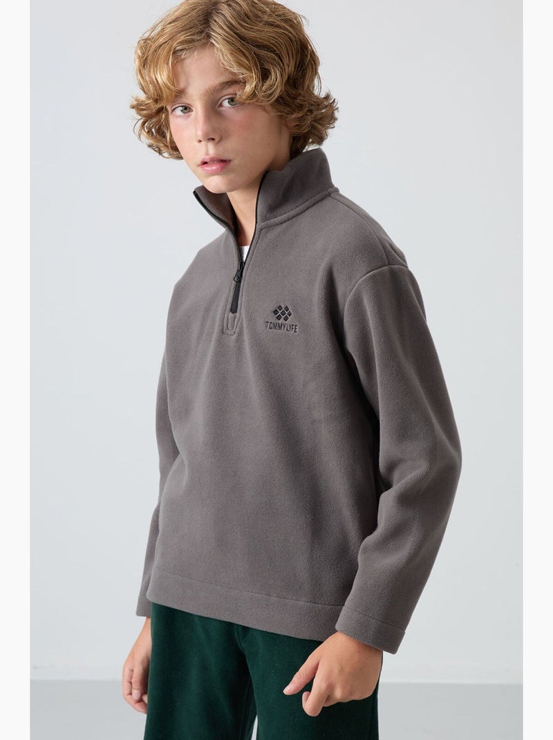 Bambino felpa mezza zip ricamata tommy Grigio nero - Kiabi