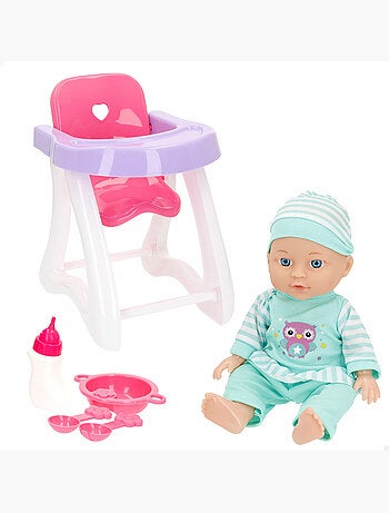 Bambola bebè 30 cm con seggiolone e accessori colorbaby's